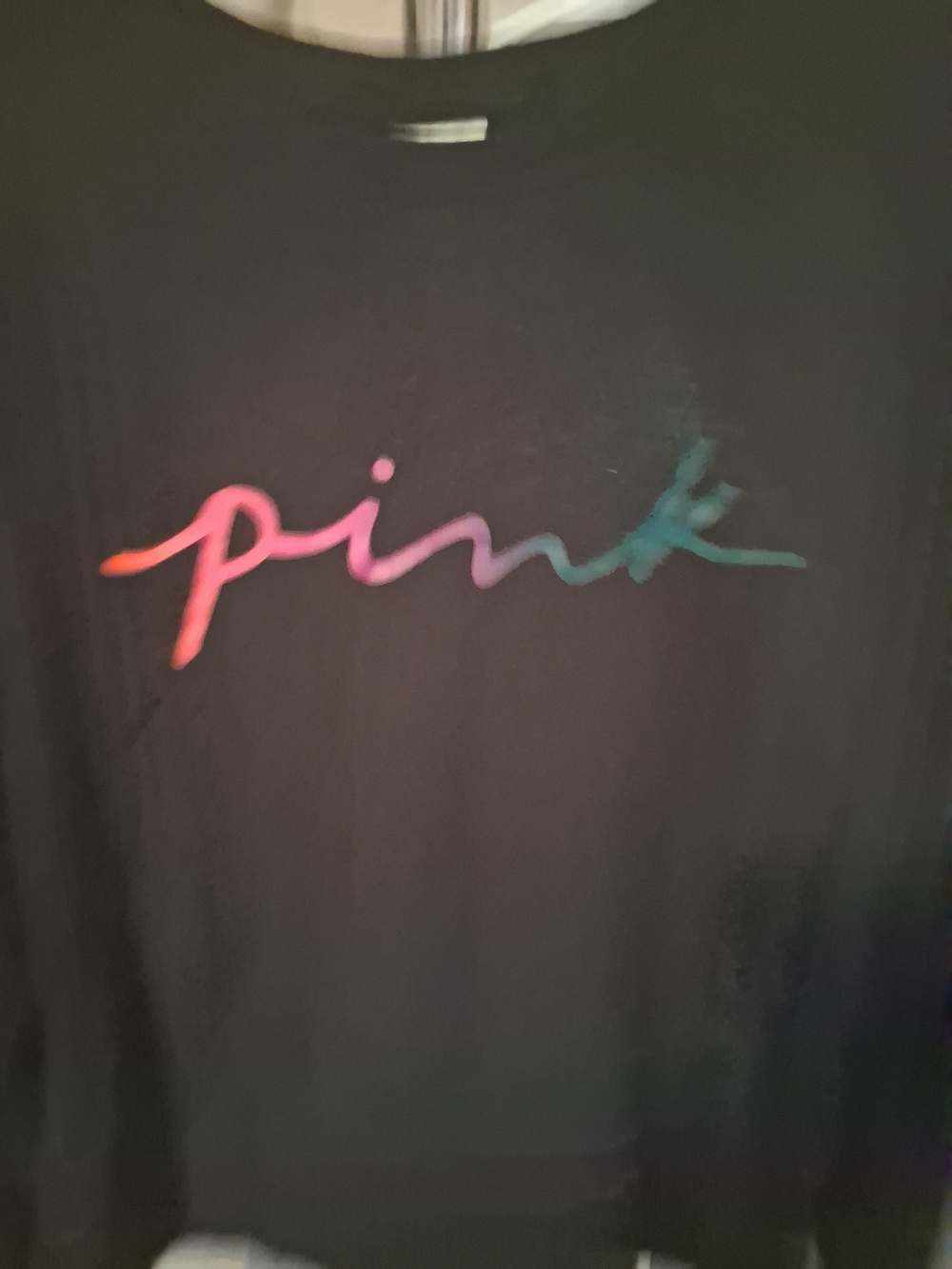 PINK Victoria's Secret Black Long Sleeve Tee with Rainbow Script